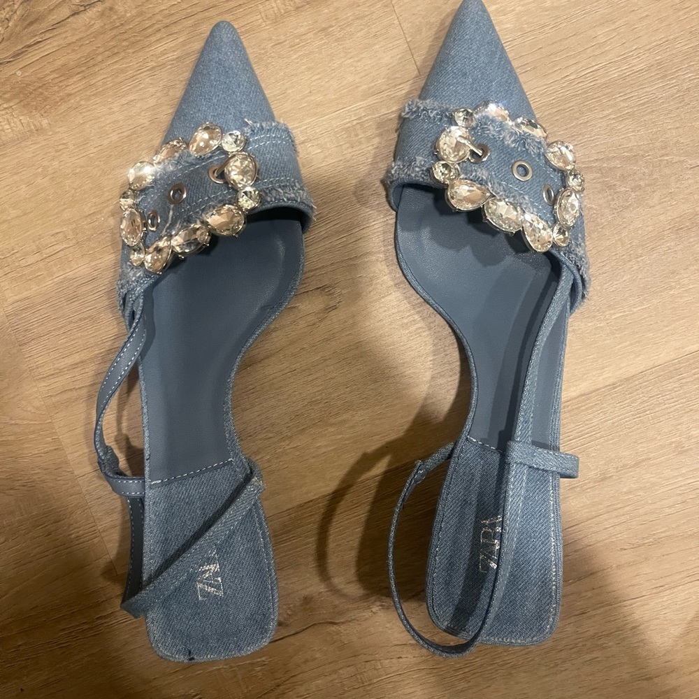 Zara denim low heels shoe